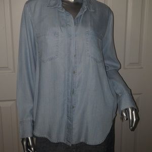 Velvet heart light blue denim button down shirt